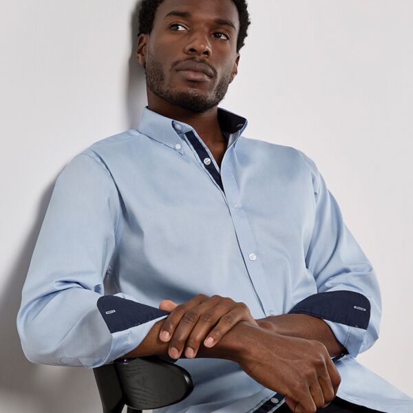 Kustom Kit Premium Long Sleeve Contrast Tailored Oxford Shirt Thumbnail